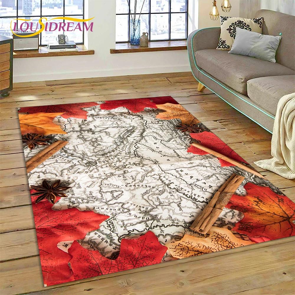 3D Ancient Nautical Chart World Map Compass Carpet Rug for Bedroom Living Room Sofa Decoration,Child Game Large Decor Floor Mat