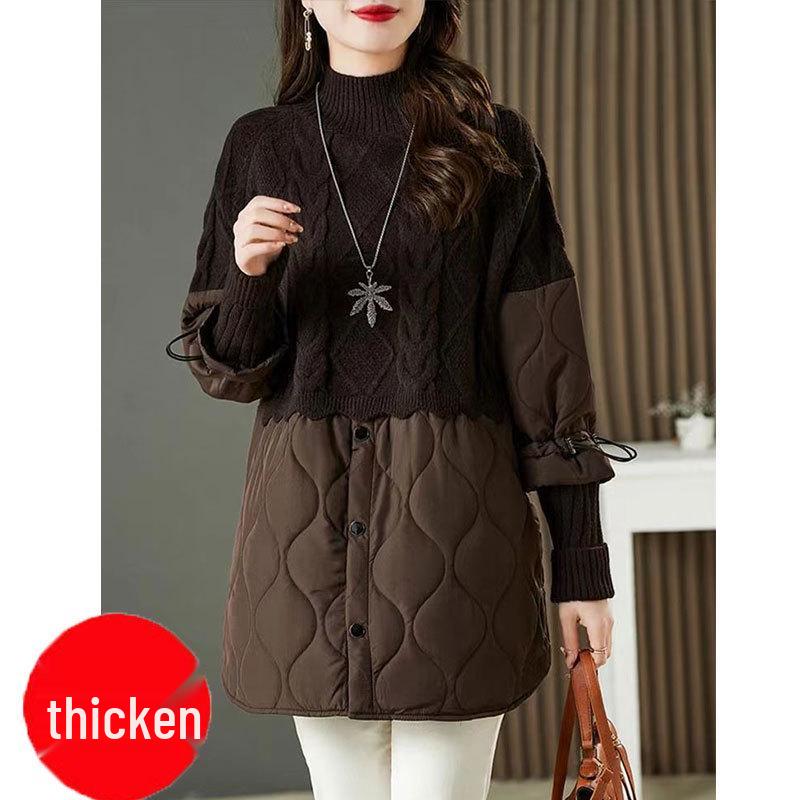 

Женское пальто-свитер из толстой вязки с высоким воротником - Дизайн из двух частей с вставками 2025 Осень/Зима Medium (M)