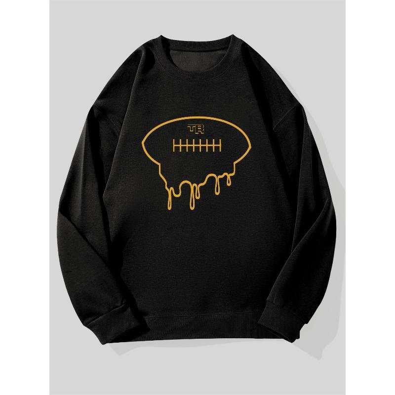 Men's Rugby-Themed Melting Effect Rugby Graphic Oversized Casual Sweater - Solid Color Round Neck Pullover,