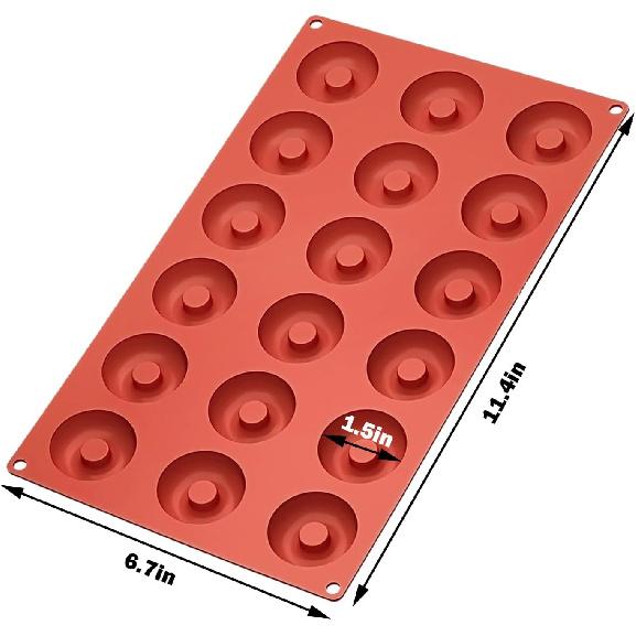 2pcs Silicone Mold for Mini Donut, 18 Cavities Donut Molds Home Reble Donut Baking Pan Tray, Red, LK-18CA-DONUT