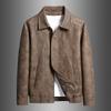 Mens Faux Suede Jacket Vintage Style Casual Outerwear With Lapel Collar Side Pockets