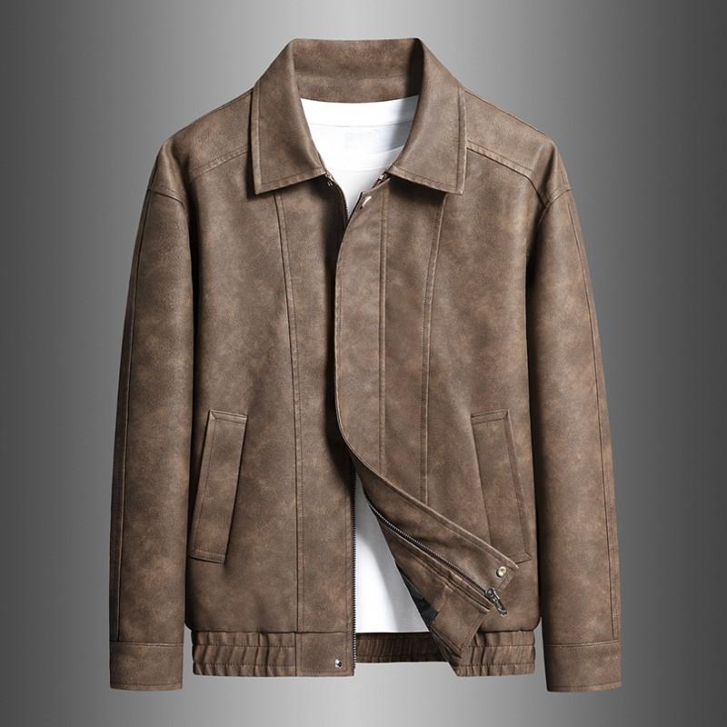Mens Faux Suede Jacket Vintage Style Casual Outerwear With Lapel Collar Side Pockets