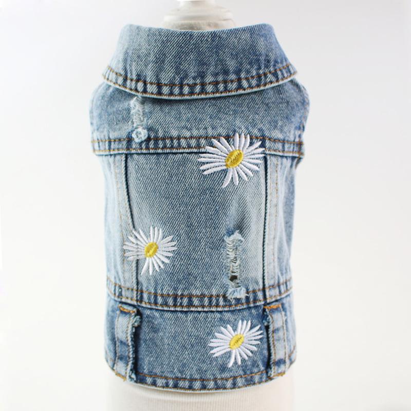 Pet cat small dog Yorkshire puppy dog clothes daisy denim vest vest spring and autumn