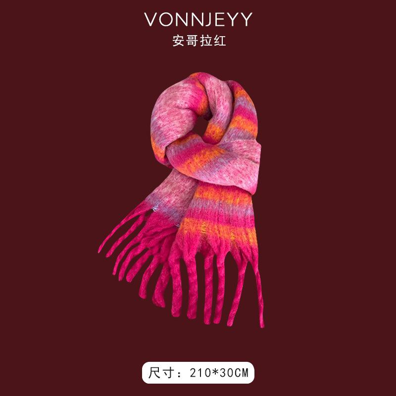 New Angola red scarf women's winter Christmas with knitted shawl to keep warm and soft waxy atmosphere scarf