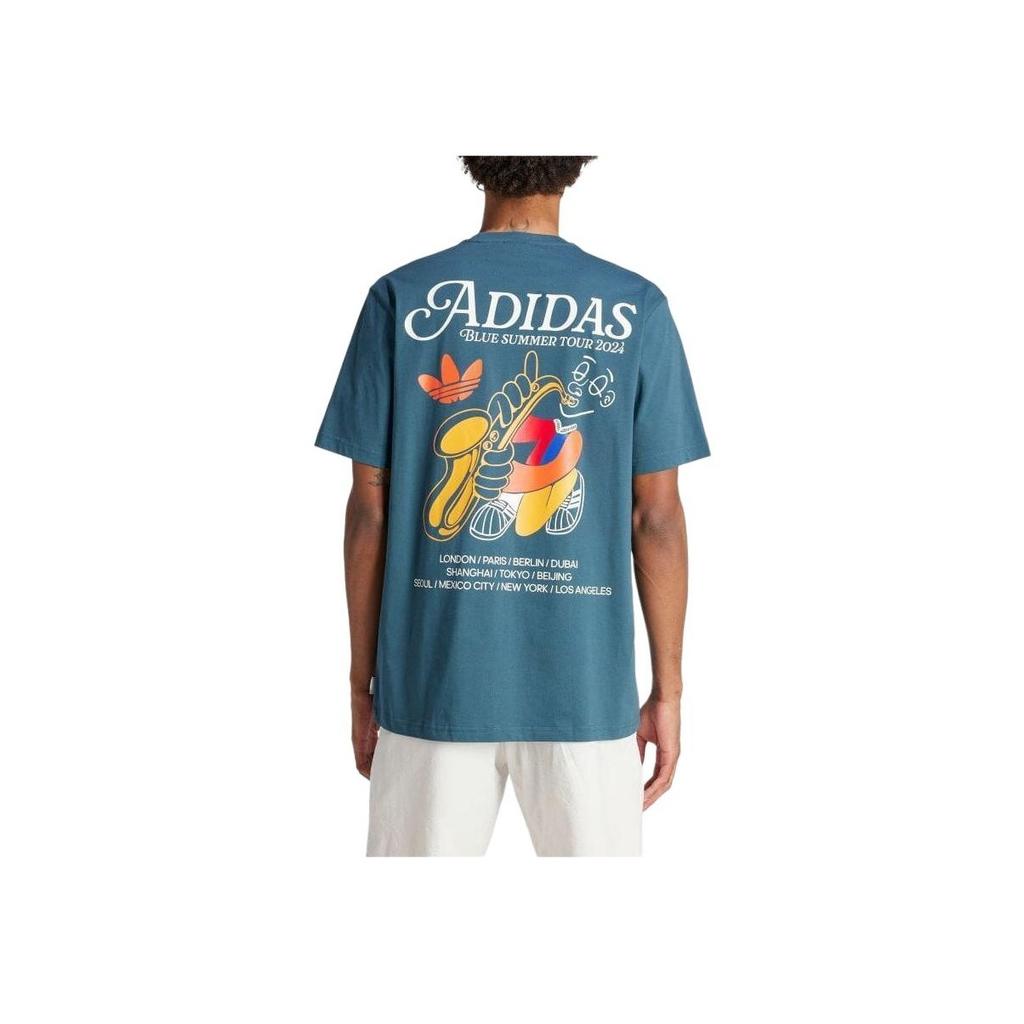 Adidas Originals Flame Clover Print Short Sleeve T-Shirt Men Tops Midnight-Blue IS0225