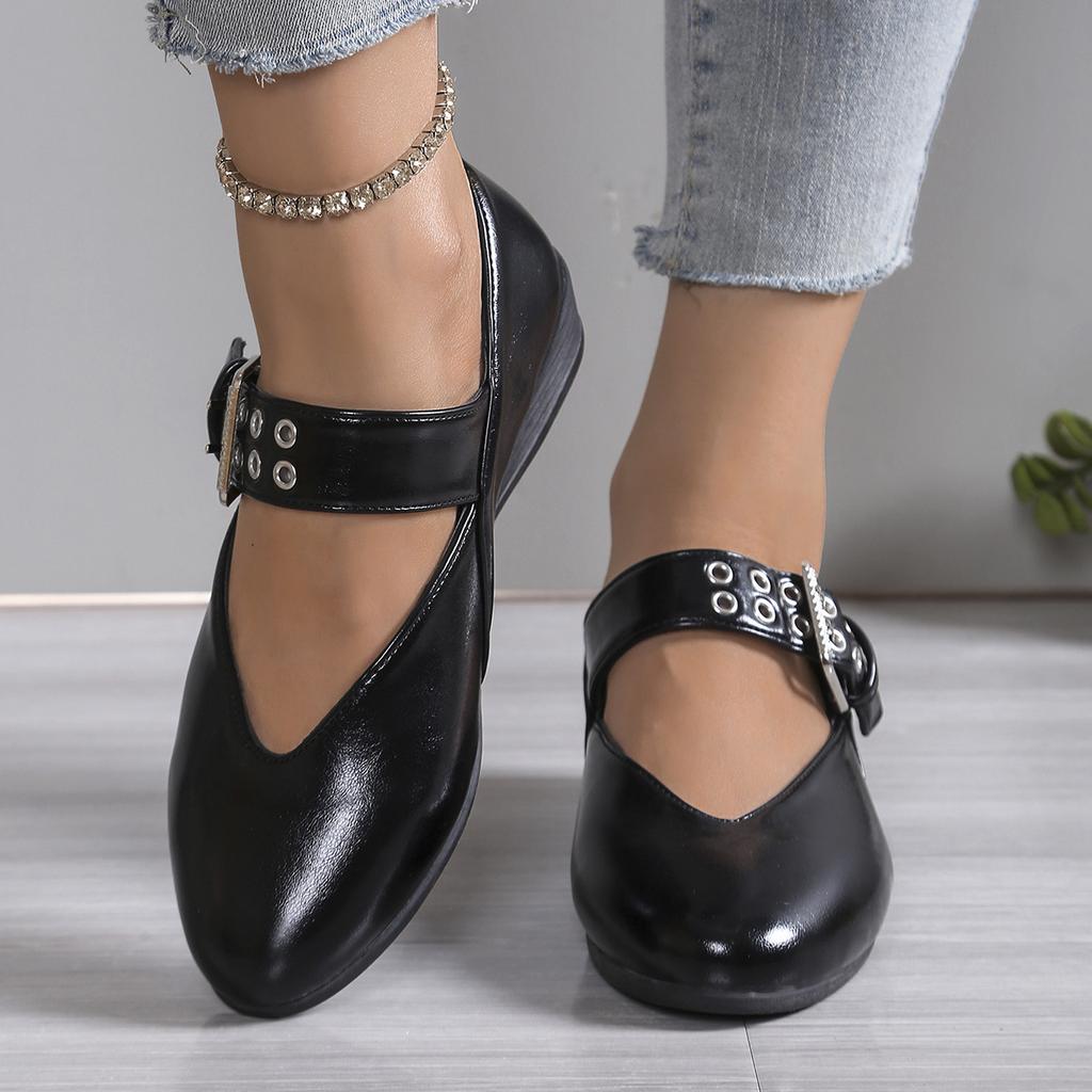 Fashion Plus Size 35-43 Shoes for Women Autumn Fashion PU Flat Wedges Comfortable Non-slip Zapatos De Mujer Buckle Strap Work Shoes
