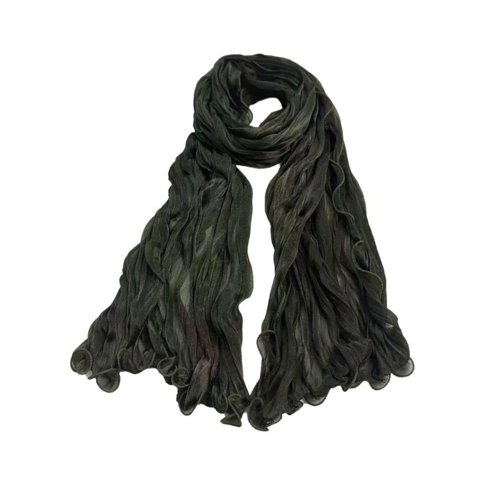 

Fashion Solid Color Shiny Bubble Crepe Hijab Thin Sunscreen Musulman Hijab Scarf Long Pleated Africa Headband Women зелёный