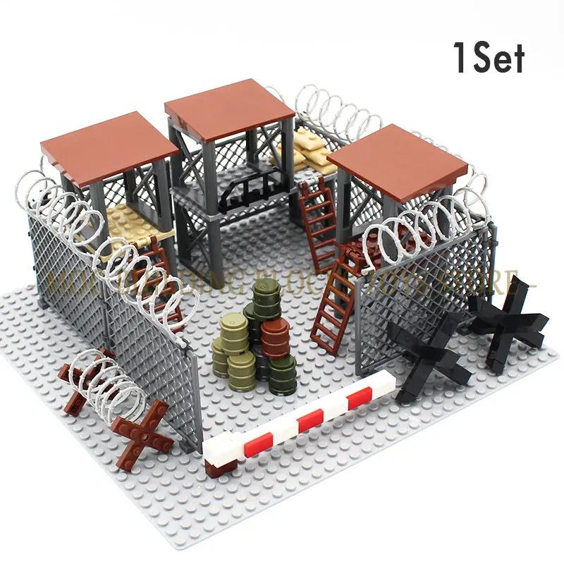 MOC Militärszene Spielzeugzubehör Bausteine Blockbasis Soldaten Armeefiguren Waffe Stacheldraht Sandsäcke Serie