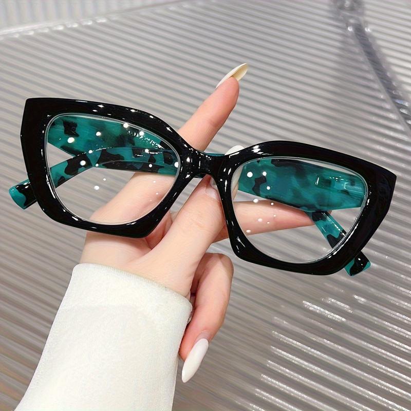 Retro Style and cute cat-eye transparent printed fashionable and comfortable spring hinge anti-blue light reading glasses