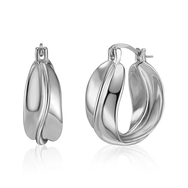 Vintage Metal Irregular Twisted Hoop Earrings for Women Girl Simple Gold Smooth Geometric Ear Buckle Jewelry Party Gifts