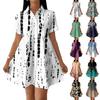 Women's Casual Loose Fit Shirt Dress Button Front Short Sleeve Collared Dress with Floral Print Suitable for Daily Wear and Outdoor Activities