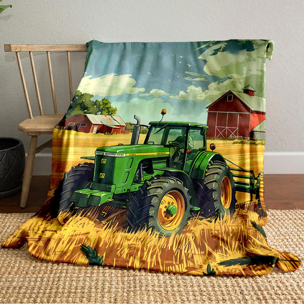 Grüner Traktor Bauernhof Szene Decke für alle Jahreszeiten Decke Mittagspause Überwurf Geschenk