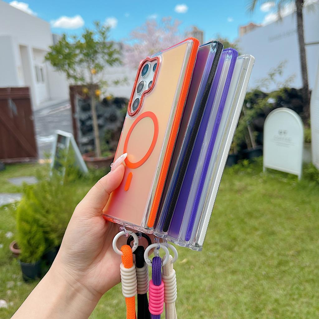 Suitable for Sam S24U mobile phone case, lanyard model, two-color Xuncai chameleon magnetic suction anti-drop mobile phone case.