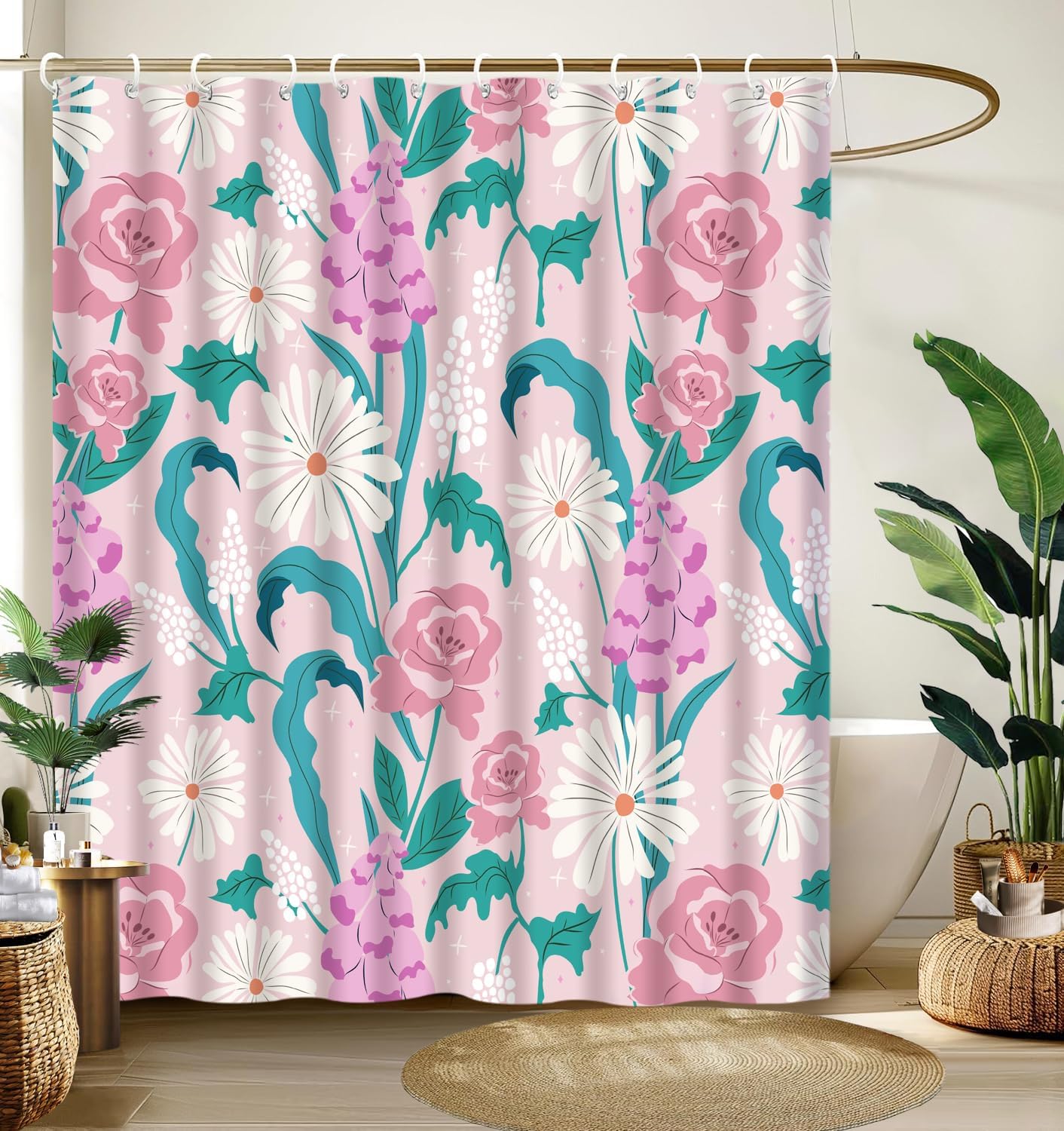 

Cute Modern Aesthetic Shower Curtain, Funky Chic Design, Decorative Fabric Set With Hooks W60H190(CM)-1 Pcs