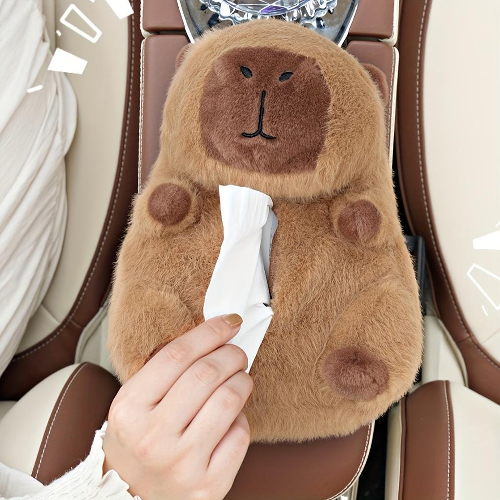 Capybara Auto-Taschentuchbox Niedliche Plüsch-Auto-Armlehnenbox Papierbox Multifunktionale Hängende Taschentuchbox