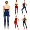 Women Gymnastics Unitard Halter Backless Sequin Bodice Hollow Out Waist Sheer Mesh Leggings Built-in Briefs Rompers Jumpsuit for Competition Stage
