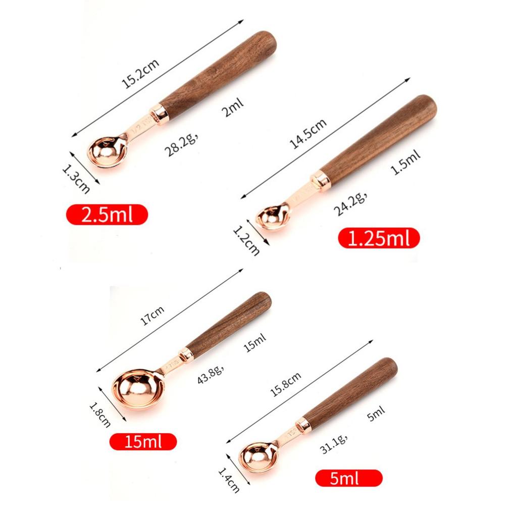 Measuring Cups Spoons Set Wooden Handle Baking Gadgets Stainless Steel Measuring Spoons for Nuts Baking Cooking Oil Milk