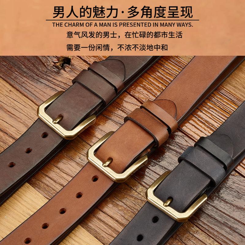 The First Layer Of Pure Cowhide Men'S Retro Pin Buckle Belt Casual Versatile Genuine Leather Handmade Middle-Aged And Young Korean Version Personalize