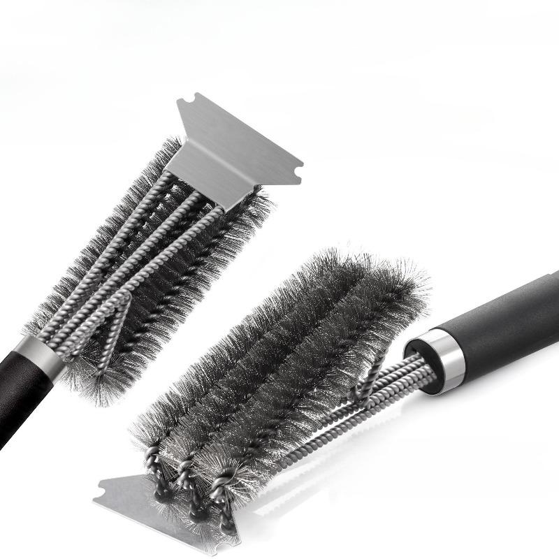 Stainless Steel Barbecue Brush with Scraper for Cleaning and Rust Proof Steel Wire, Ergonomic Outdoor Barbecue Accessories