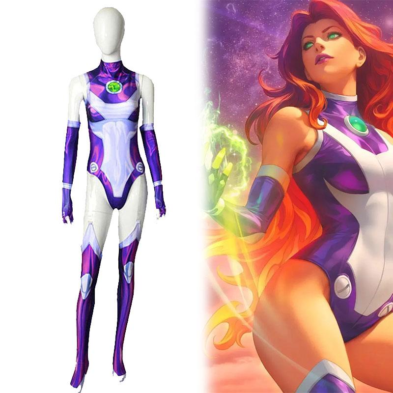 Titans Cartoon Teen Starfire Cosplay Costume Bodysuit Anime Heroes Roleplaying