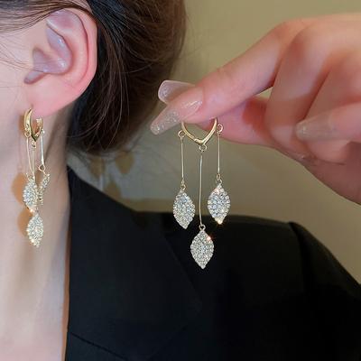 Boucles d'oreilles pendantes en forme de feuilles de cristal pour femmes, style coréen, tendance, nouvelle collection