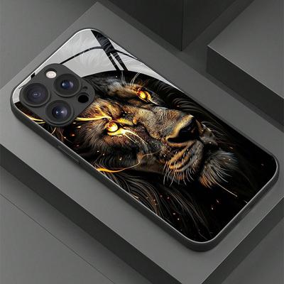 Dark Lion Head Pattern Tempered Glass Phone Case For iPhone 17 Pro Max 16 15 14 13 12 11 Pro 17Air 16E 7 8 Plus XR XS X Cover