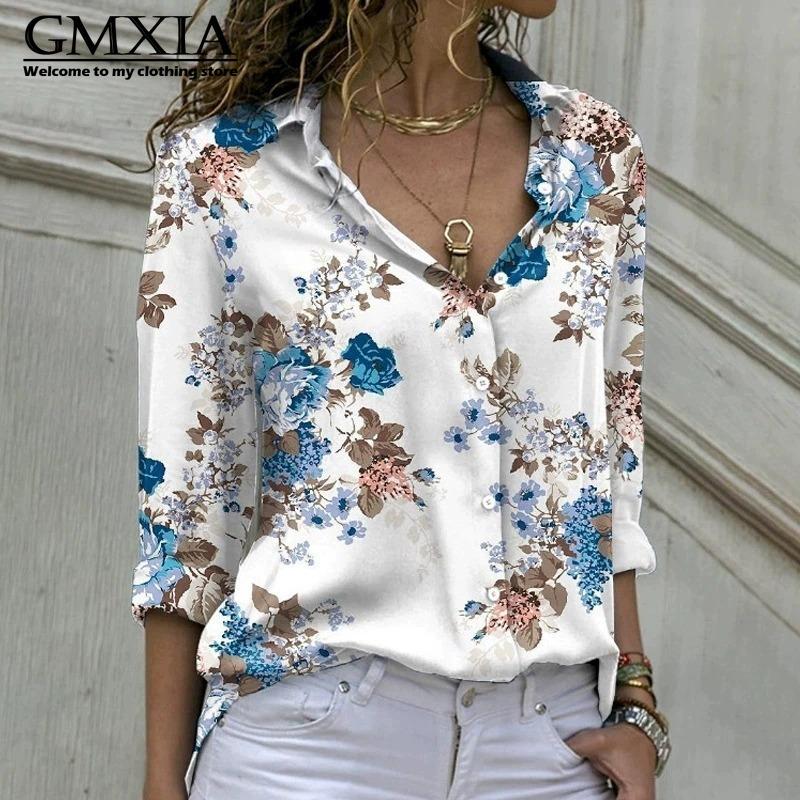 GMXIA 38 Color Women's Fashion Casual Long Sleeve POLO Neck Leisure Blouses & Shirts