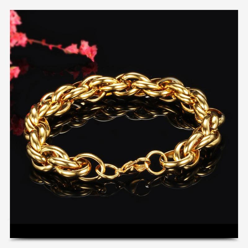Mens Punk Style 10mm Stainless Steel Twisted Rope Bracelet With 18K Gold Plated Accents Geometric Design