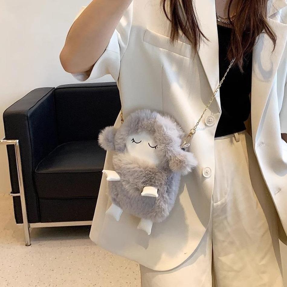 1 buc drăguț miel geantă cu blană portofel zero 2024 nou toamnă și iarnă drăguț jucărie de pluș rucsac lanț crossbody bag
