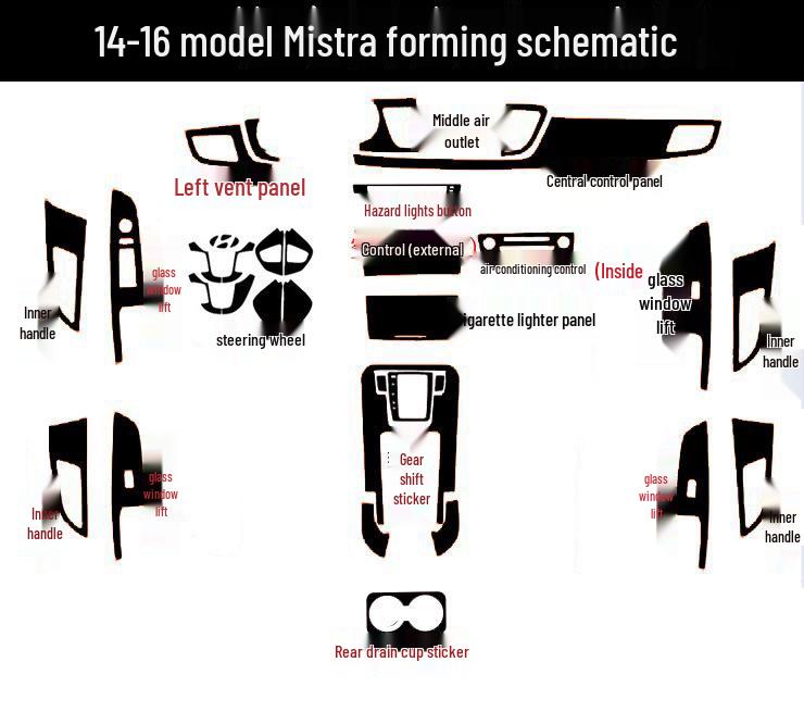 Hyundai Mistra 2014-2019 Наклейка-обертка из углеродного волокна для интерьера, накладка на рычаг переключения передач