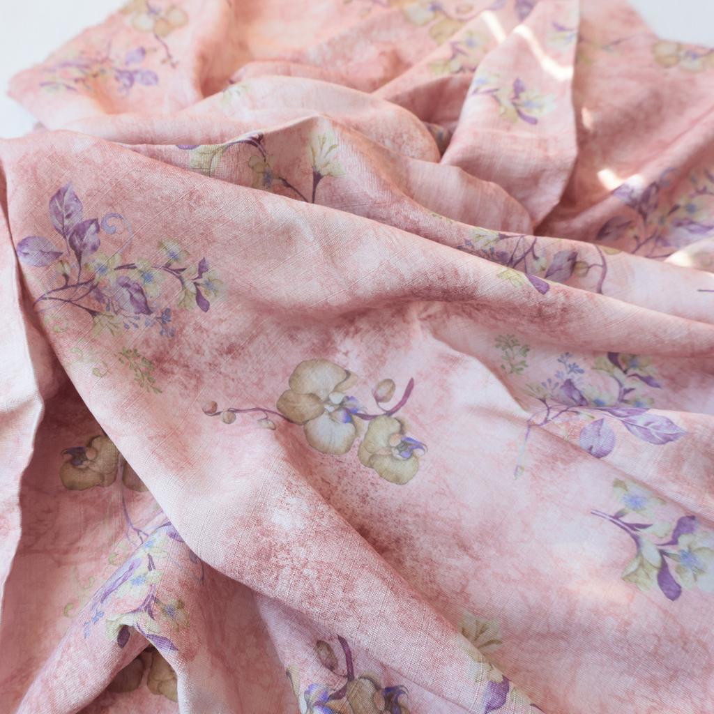 Chinese Style Floral Tencel Linen Fabric Lightweight Printed Cloth for Hanfu Cheongsam Dress Anti Mosquito Pants Garment Mater