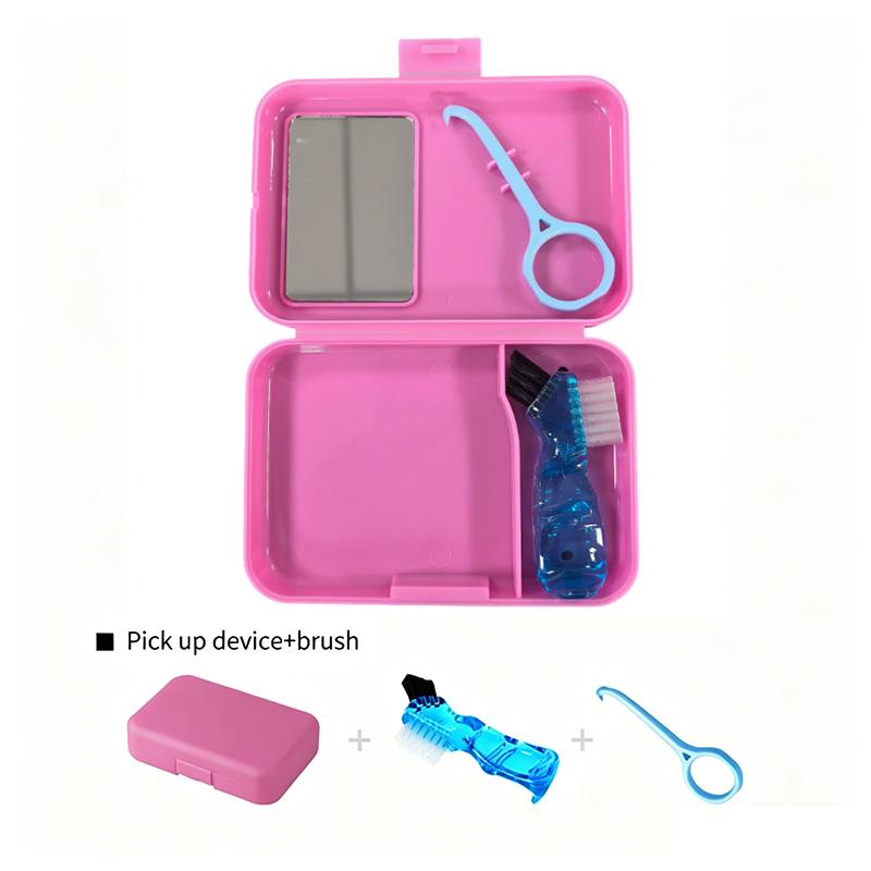 

Dental Cleaning Kit with Mirror - Travel Denture Brush, Brace Extractor & Interdental Brush for Oral Hygiene Care рожевий