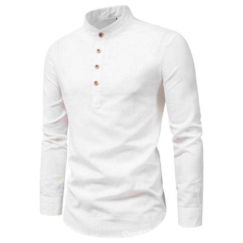 

Men s Solid Color Casual Slim Fitting Standing Collar Long Sleeved Business Shirt Shirt KTB 5XL білий