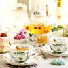 Magnolia Vlinder Bloemen Theeservies, Glazen Theepot met Onderzetter, Bone China Theekopjes Schoteltjes, Elegante Fruit Bloemen Theepot Set voor Afternoon Tea Huisdecoratie