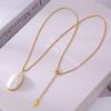 Stainless Steel Gold Plated Open Ring White Shell Oval Pendant Necklace Earrings Set Elegant Zircon Accessories for Women
