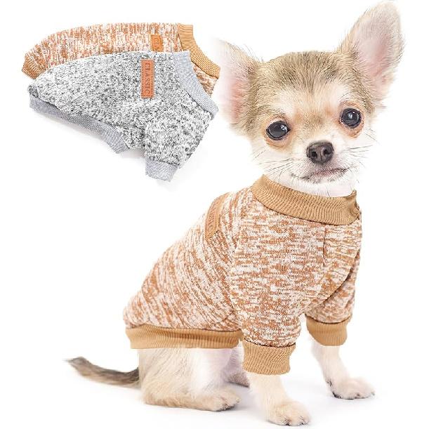 2 Pieces Dog Sweaters for Small Dogs Fall Dog Clothes Male Winter Fleece Pet Sweaters Warm Thick Puppy Outfit Small Dog Sweater for Boy Girl Dogs XX-Small