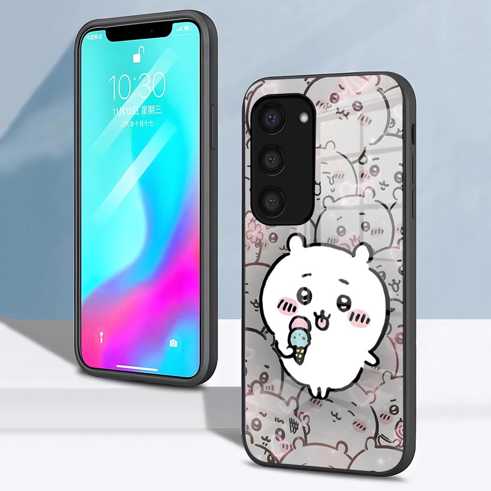 

Милый Чехол-Кейс C-chiikawa-S для Телефона Samsung S26 S25 S24 FE S23 S22 S21 Plus S20 Ultra Note20Ultra Черная Стеклянная Крышка Galaxy S24 plus