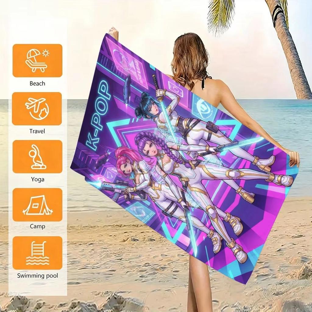K-POP Cyberpunk Anime Beach Towel,Microfiber Soft Absorbent Quick Dry,Oversized for Beach Pool Travel, Neon Purple Bath Towel
