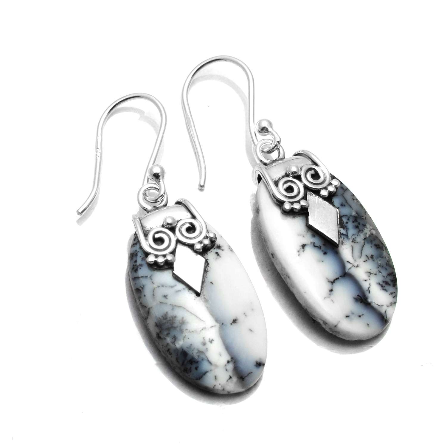 

Dendrite Opal Gemstone Earrings Solid 925 Sterling Silver Handmade Earrings Jewelry Gift For Women And Girls E-3040