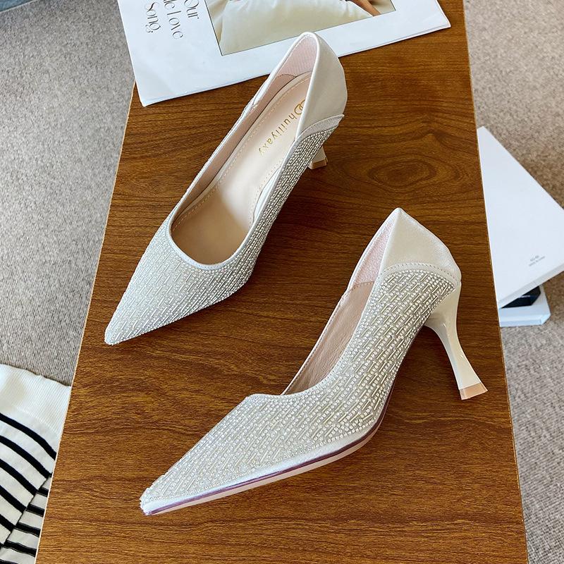 

B835-ES82 simple high heel diamond surface shallow mouth pointed head sexy and thin professional OL high heels women 34 абрикосовый