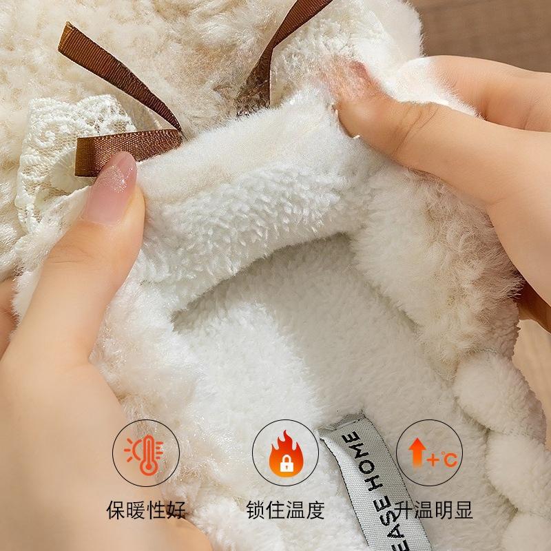 Women's Plush Slippers - Bow Detail Winter House Shoes, Ultra-Soft Non-Slip Indoor Slippers for Home Maternity Comfort