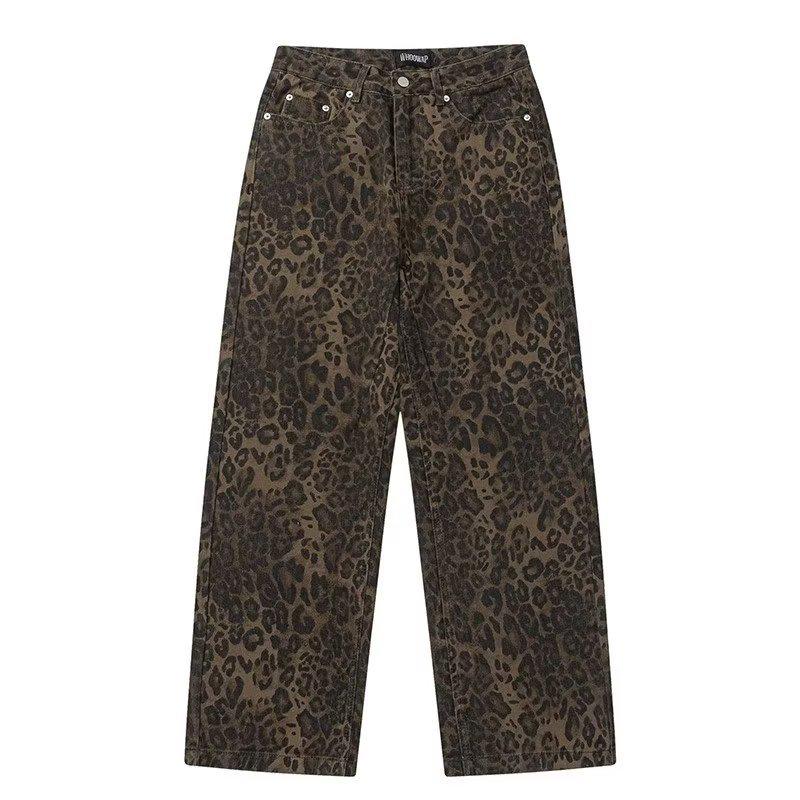 

Men s Retro Leopard Print Distressed Flared Jeans 2XL леопард друку кольору