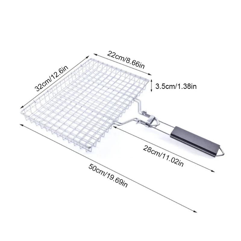 Grillkorb Faltbar Tragbar Edelstahl BBQ Grillkorb mit Griff für Fisch Gemüse Garnelen Kochzubehör