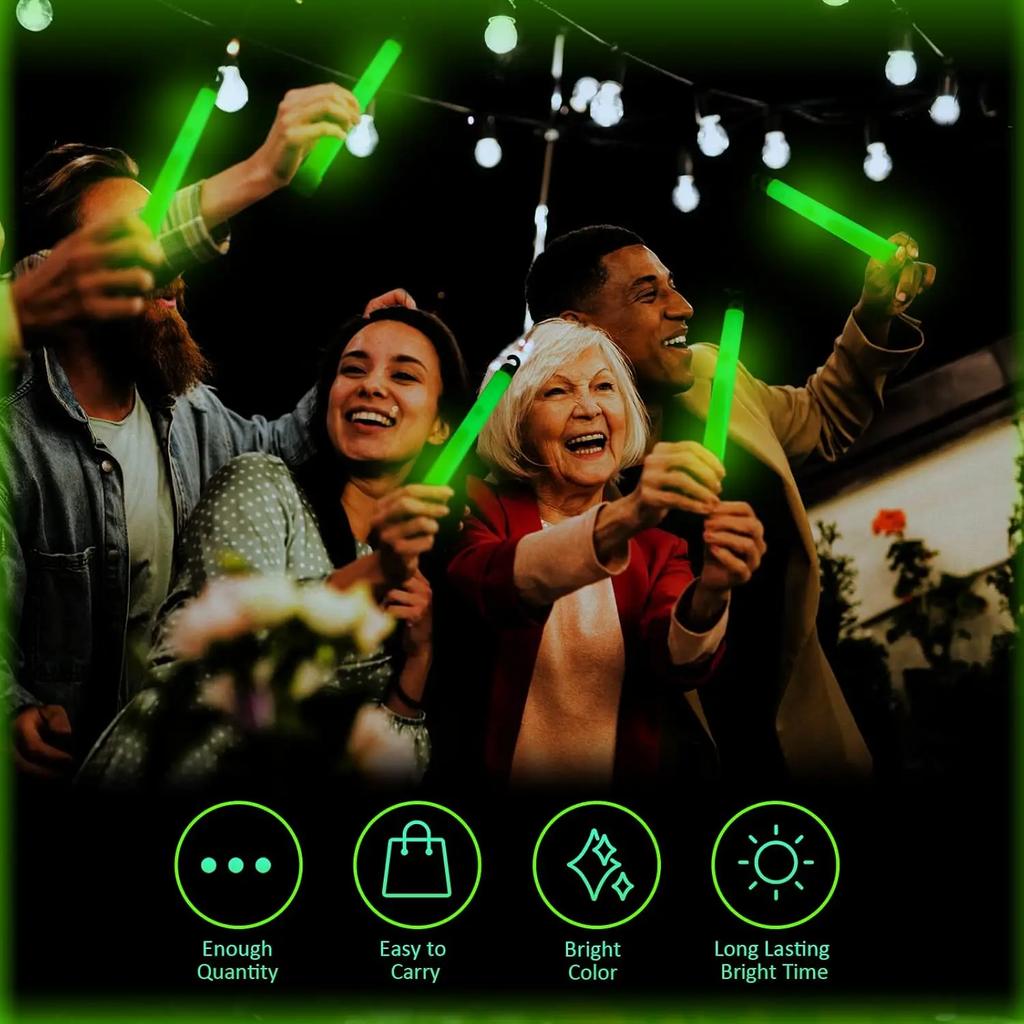 Glow Sticks Bulk Green Emergency Glow in Duration for Camping Hiking Outdoor Parties Activities Survival Storms Blackouts