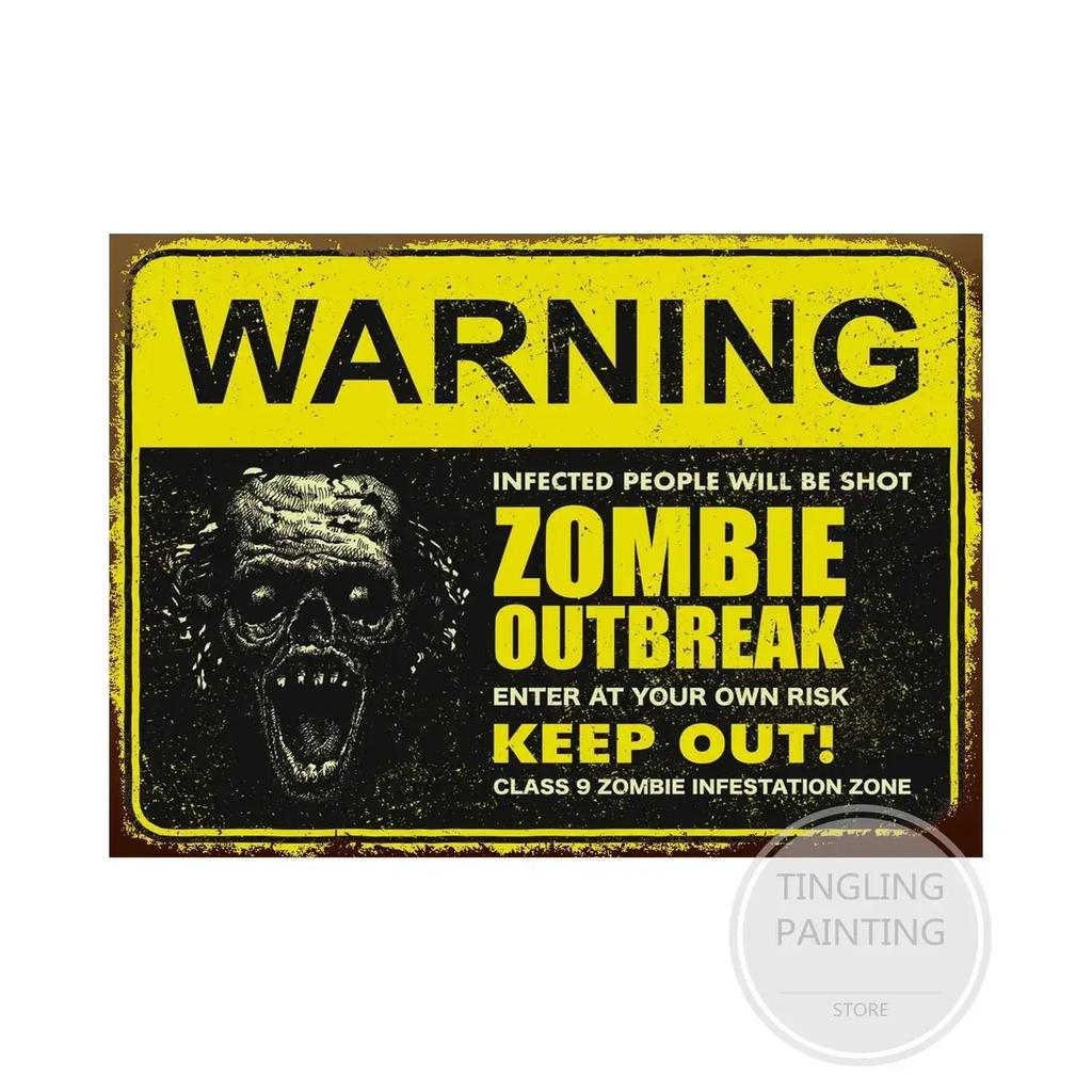 Warning Zombie Poster Danger Vintage Tin Signs Beware of Dog No Parking No Trespassing Metal Plate Garden Home Wall Decor