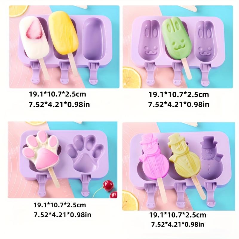 4pcs Multi Style Cartoon Silicone Ice Cream Molds, 3D DIY Easy Release Popsicle Maker with Free Sticks, Summer Homemade Ice Pop Tool for Kitchen