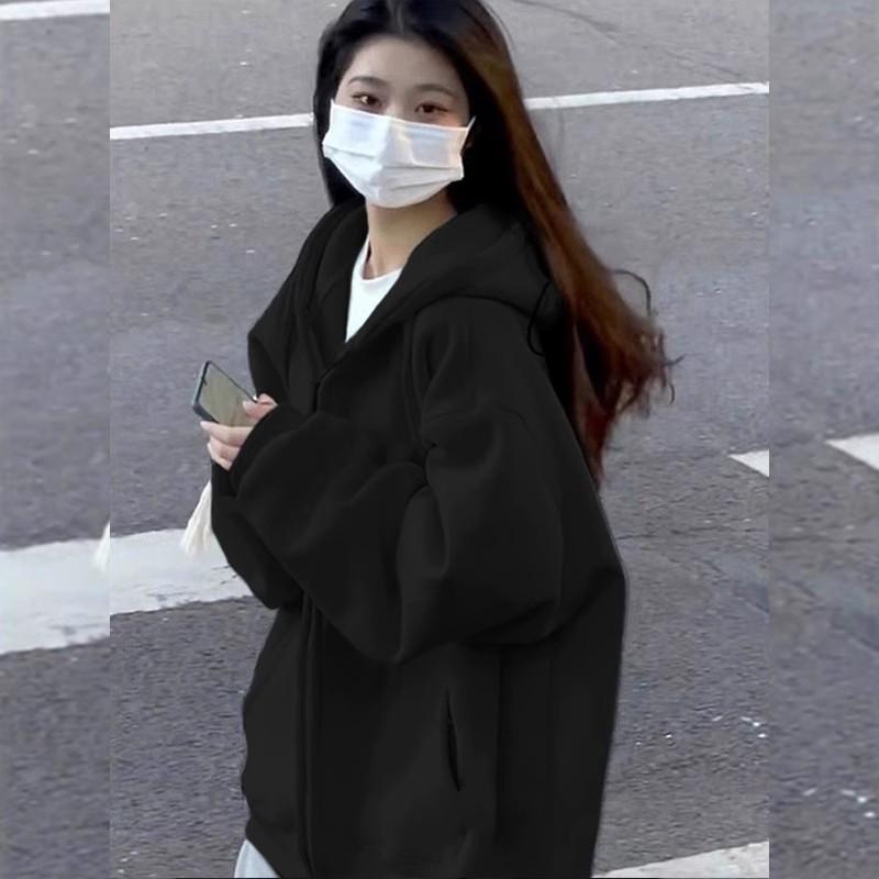 

Женская толстовка оверсайз с капюшоном на молнии 2025 - Весенне-осенняя корейская шикарная куртка-ветровка S Chic Early Spring/Jacket/Milk Style/Zip