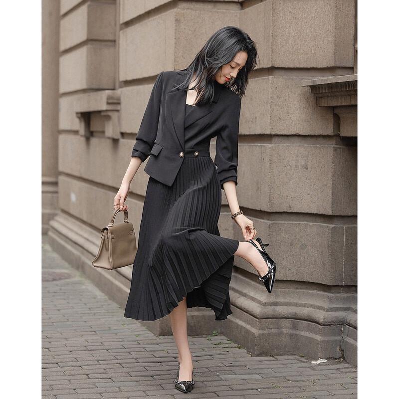 Elegant Commuter Asymmetric Pleated Blazer Dress