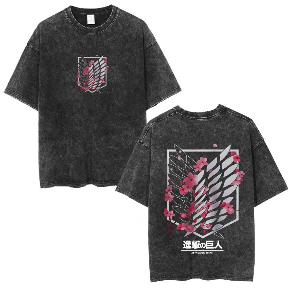 Washed Vintage Anime Attack On Titan Mikasa Ackerman Merch Tshirt Men Women Manga Cosplay Oversized T Shirt Man Cotton Tshirts