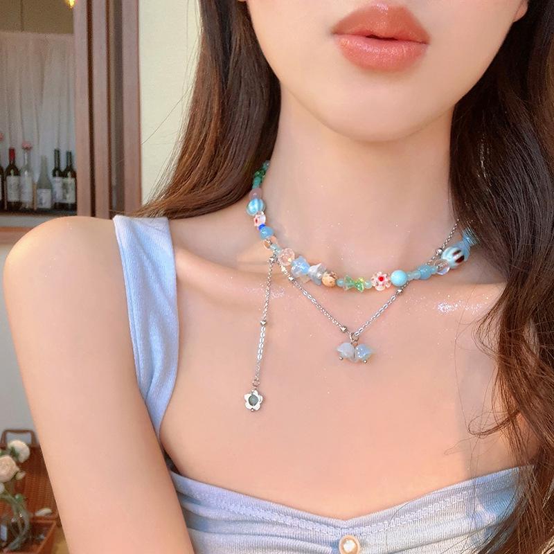 Collier Choker Fleur en Éclats d'Aquamarine Bleue d'Été - Collier Clavicule Haut de Gamme pour Femme